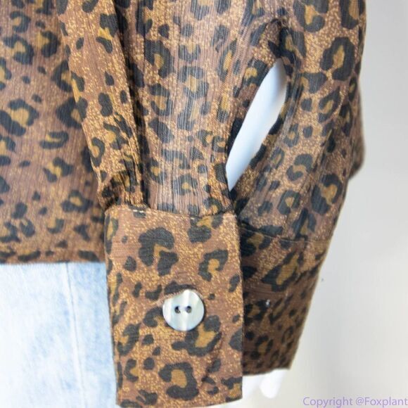 Silk Icon Collection 100% silk leopard animal print button down shirt,‎ size L - Picture 6 of 16